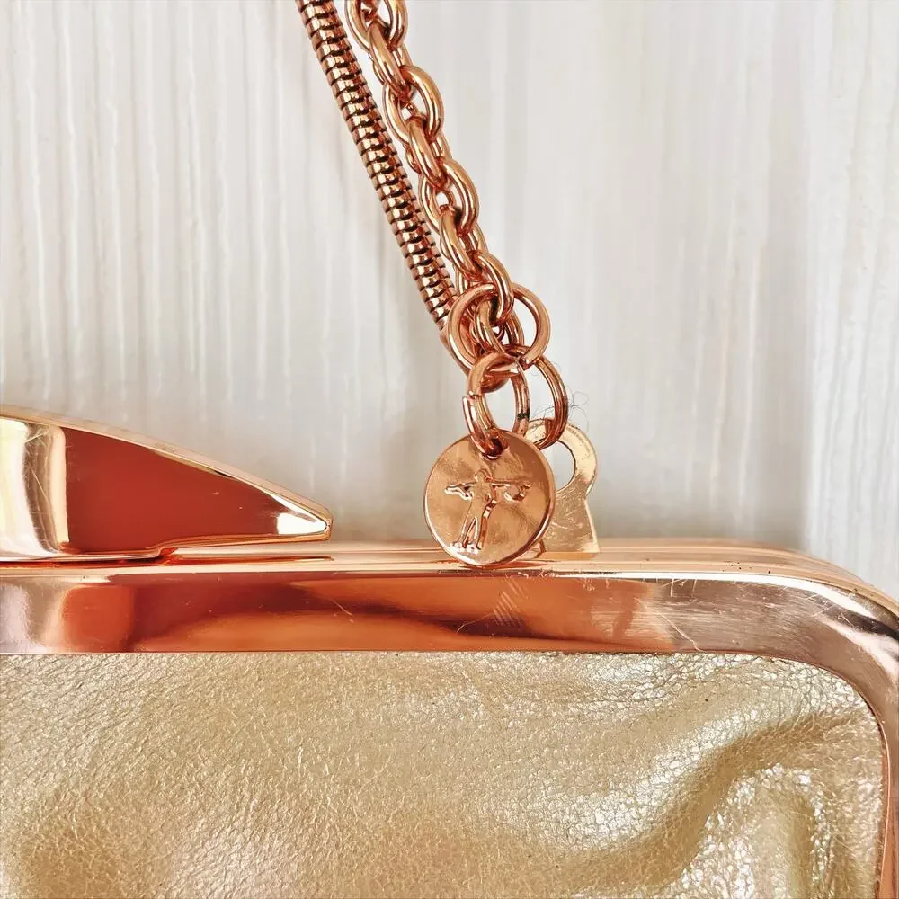 HOBO THE ORIGINAL Hayley Metallic Leather Wallet Clutch Pearl Beige w/ Rose Gold